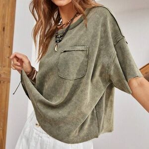 Boho Style Army Green Tshirt - Boxy Faded